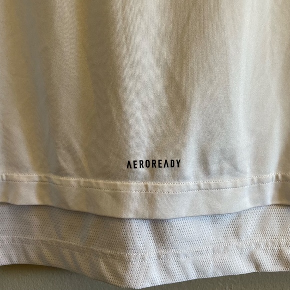 Adidas White & Blue Cap Sleeve Moisture Wicking Athletic Tee Shirt - Picture 7 of 7